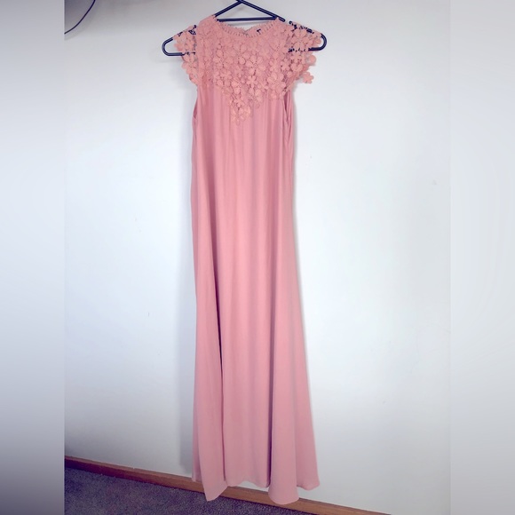 Dresses & Skirts - Blush Deep Pink High Neck Lace Detail Full Length Maxi Dress M Suit Size 10